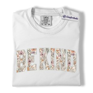 Alternative view of Be Kind Shirt, Floral Varsity Letter Graphic Tee, Kindness Quote T-Shirt for Women, Positive Message Gift, Comfort Colors Shirt