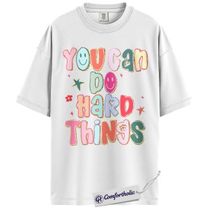 Alternative view of You Can Do Hard Things Shirt, Colorful Retro Smiley Inspirational Graphic Tee, Positive Affirmation T-Shirt for Women, Encouragement Gift, Comfort Colors Shirt