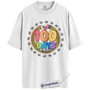 Alternative view of 100 Days of School Shirt, Colorful Badge Teacher Graphic Tee, 100th Day of School T-Shirt for Teachers, Cute Classroom Celebration Gift, Comfort Colors Shirt