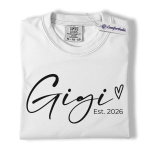 Alternative view of Personalized Gigi Est Shirt, Gigi Est. 2026 Script Heart Graphic Tee, New Gigi Grandma-To-Be T-Shirt, Pregnancy Announcement Gift, Comfort Colors Shirt