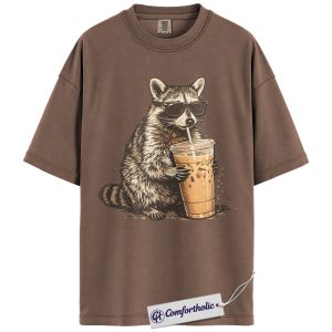 Raccoon Shirt, Cool Raccoon Drinking Iced Coffee Graphic Tee, Funny Raccoon Lover T-Shirt for Women, Cute Gift for Animal Lovers, Comfort Colors Shirt