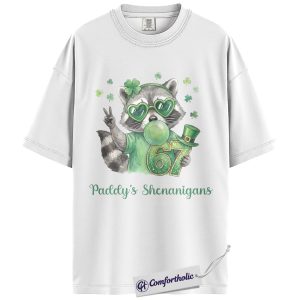 Alternative view of St Patrick’s Day Raccoon Shirt, Lucky Shamrock Raccoon Graphic Tee, Paddy’s Shenanigans T-Shirt, Funny Irish Gift for Raccoon Lovers, Comfort Colors Shirt