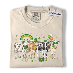 St Patrick’s Day Cow Shirt, Shamrock Cow Parade Graphic Tee, Funny Farm Animal T-Shirt for Country Girls, St Paddy’s Day Gift for Cow Lovers, Comfort Colors Shirt