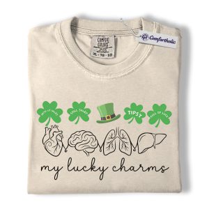 St Patrick's Day Nurse Shirt, My Lucky Charms Anatomy Graphic Tee, Heart Brain Lungs Liver Funny T-Shirt for Nurses, Irish Party Outfit Gift, Comfort Colors Shirt