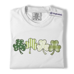 Alternative view of St Patrick's Day Shamrock Shirt, Four Leaf Clover Pattern Graphic Tee, Irish Lucky Charm T-Shirt for Women, Cute Green Outfit Gift for St Patrick's Day, Comfort Colors Shirt