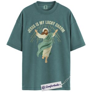 Jesus Is My Lucky Charm Shirt, St Patrick's Day Jesus Graphic Tee, Christian Faith T-Shirt for Women, Cute Irish Green Gift, Comfort Colors Shirt