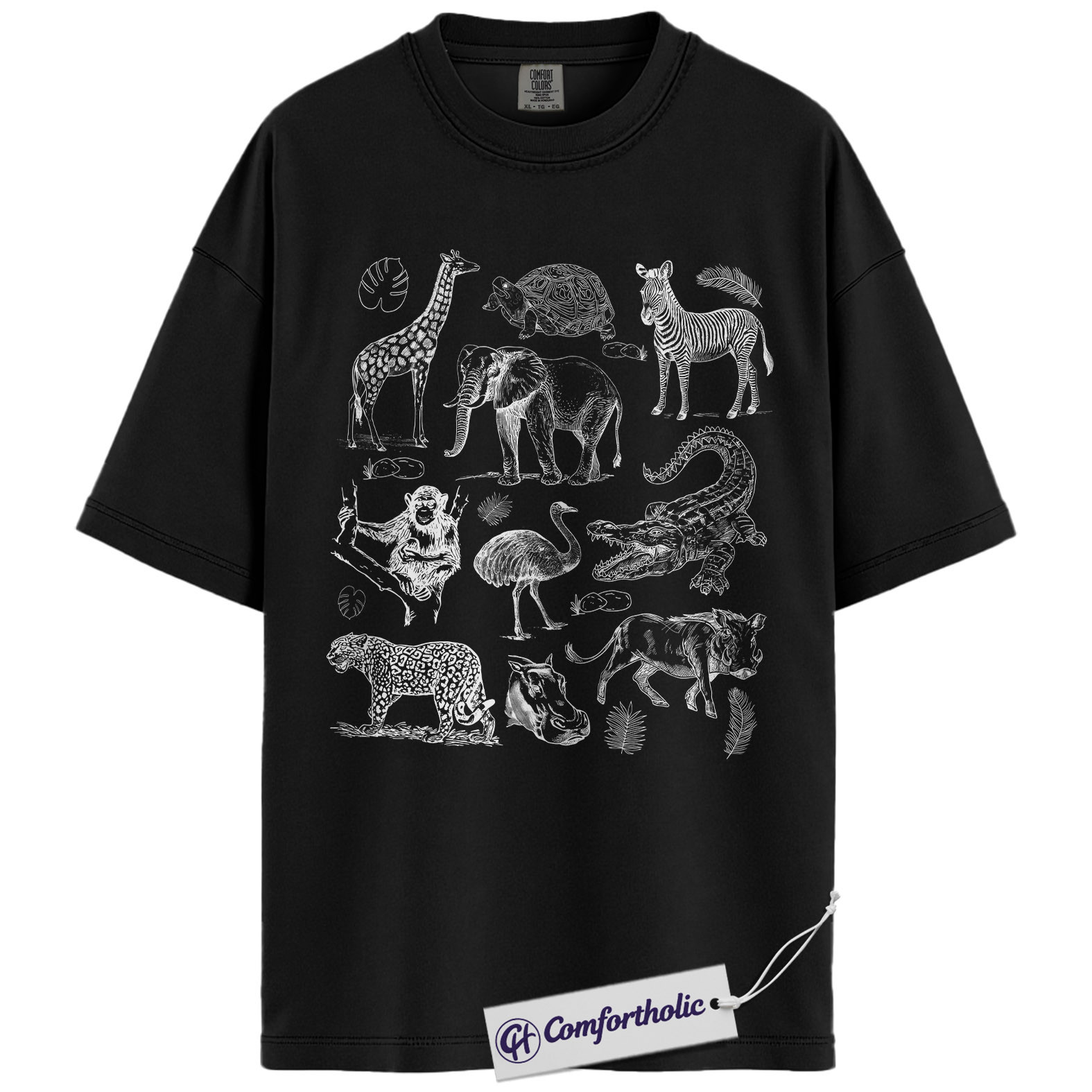 Safari Animals Shirt, Giraffe Elephant Wildlife Sketch Graphic Tee, African Safari Animal T-Shirt for Zoo Lovers, Safari Lover Gift, Comfort Colors Shirt - Image 3