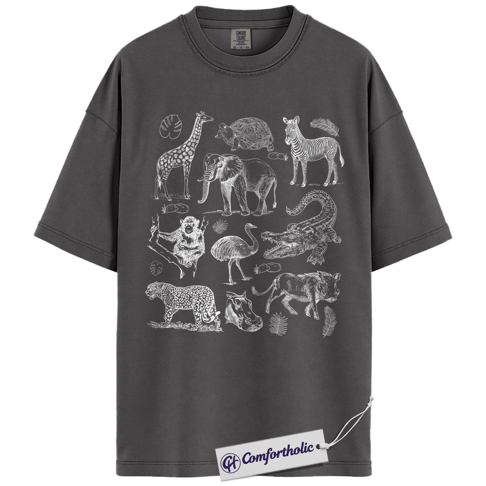 Safari Animals Shirt, Giraffe Elephant Wildlife Sketch Graphic Tee, African Safari Animal T-Shirt for Zoo Lovers, Safari Lover Gift, Comfort Colors Shirt - Image 4