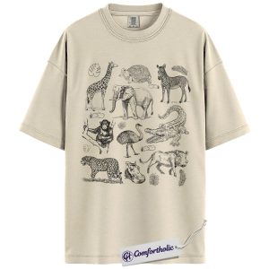 Safari Animals Shirt, Giraffe Elephant Wildlife Sketch Graphic Tee, African Safari Animal T-Shirt for Zoo Lovers, Safari Lover Gift, Comfort Colors Shirt