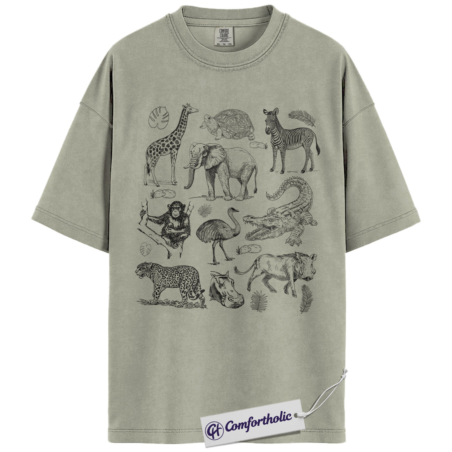 Safari Animals Shirt, Giraffe Elephant Wildlife Sketch Graphic Tee, African Safari Animal T-Shirt for Zoo Lovers, Safari Lover Gift, Comfort Colors Shirt - Image 6