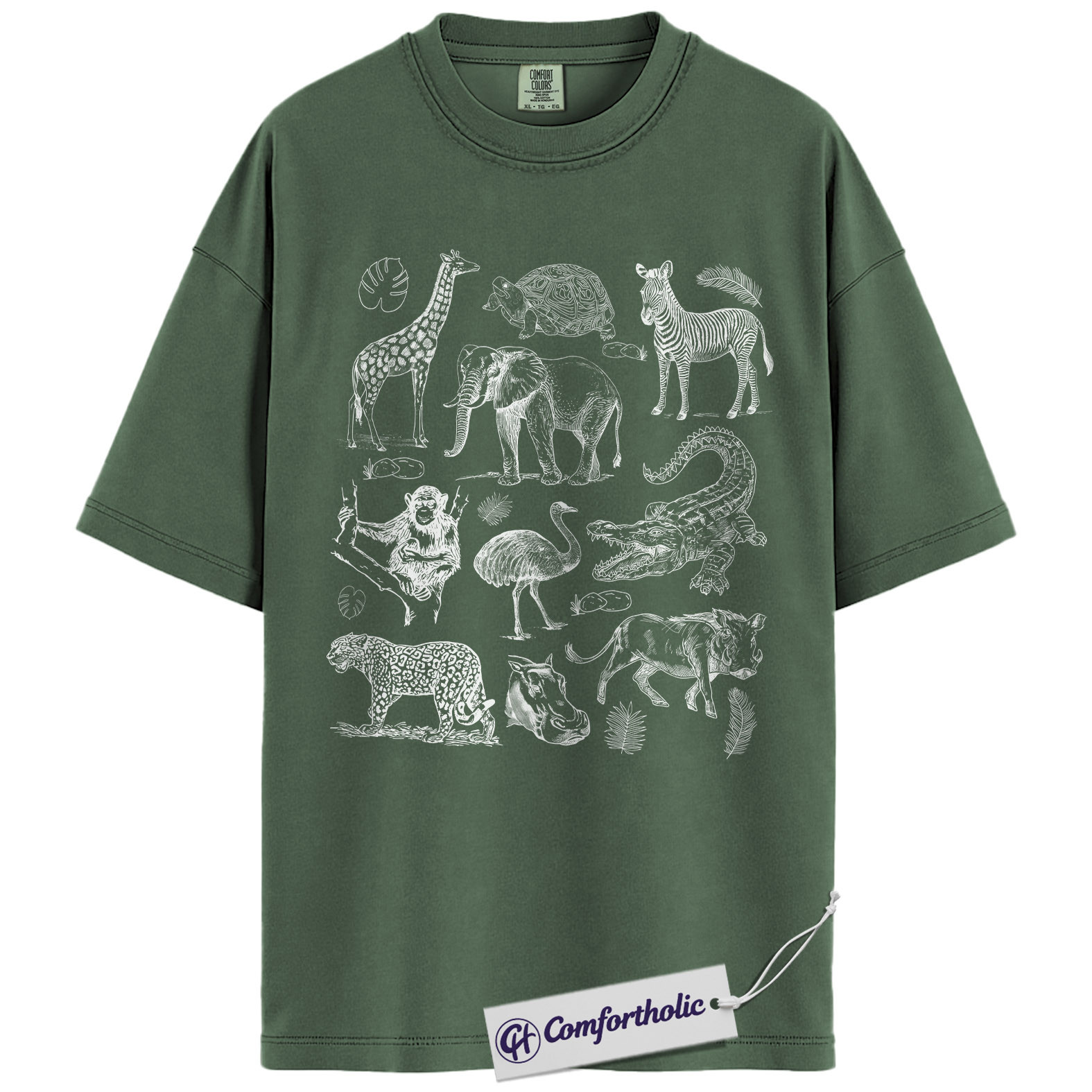 Safari Animals Shirt, Giraffe Elephant Wildlife Sketch Graphic Tee, African Safari Animal T-Shirt for Zoo Lovers, Safari Lover Gift, Comfort Colors Shirt - Image 5