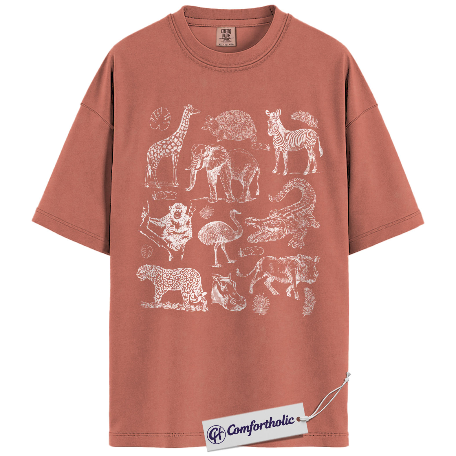 Safari Animals Shirt, Giraffe Elephant Wildlife Sketch Graphic Tee, African Safari Animal T-Shirt for Zoo Lovers, Safari Lover Gift, Comfort Colors Shirt - Image 7