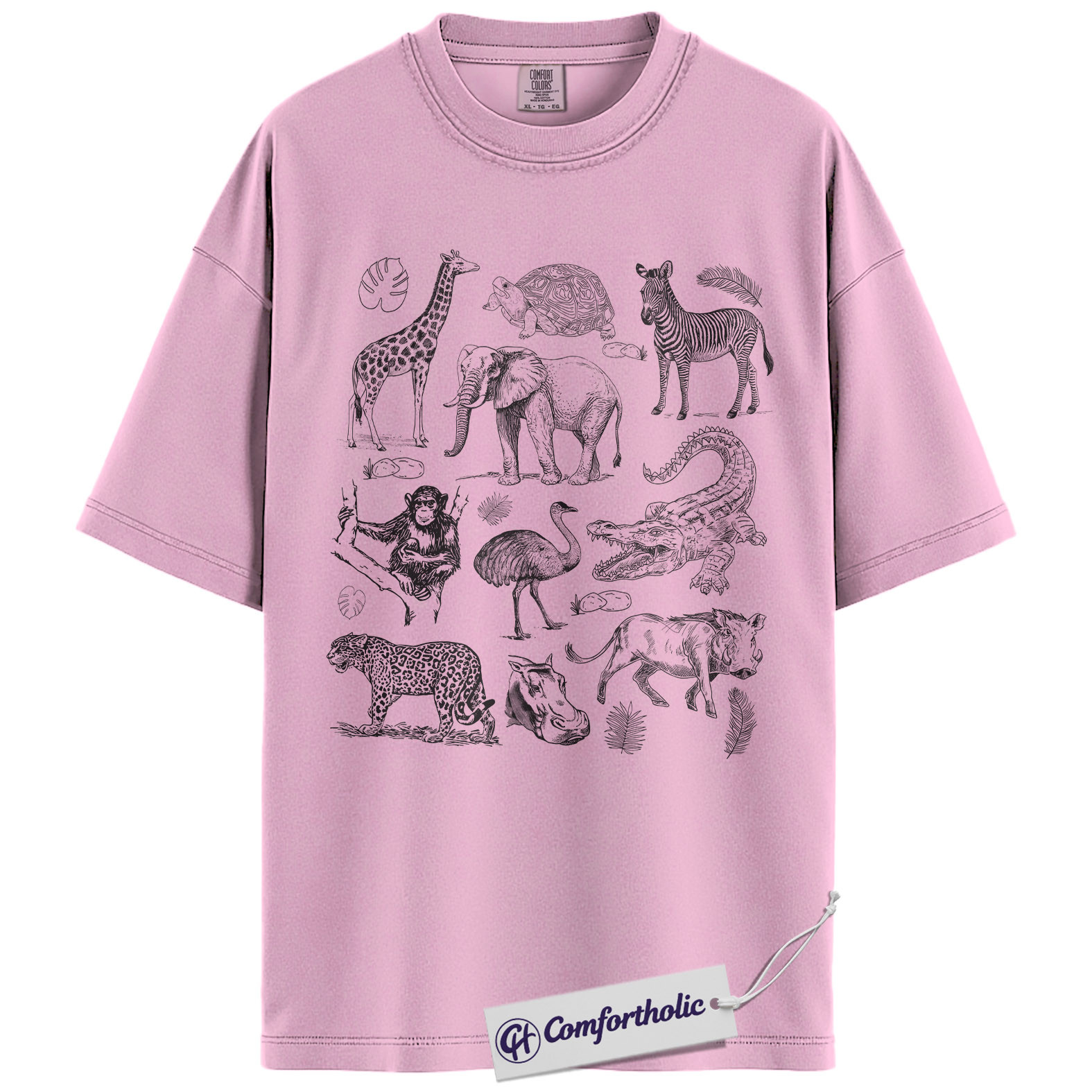 Safari Animals Shirt, Giraffe Elephant Wildlife Sketch Graphic Tee, African Safari Animal T-Shirt for Zoo Lovers, Safari Lover Gift, Comfort Colors Shirt - Image 8