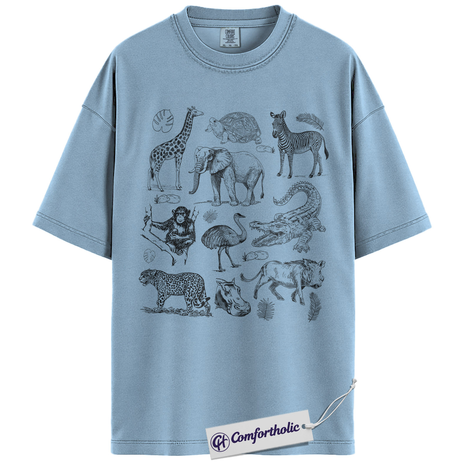 Safari Animals Shirt, Giraffe Elephant Wildlife Sketch Graphic Tee, African Safari Animal T-Shirt for Zoo Lovers, Safari Lover Gift, Comfort Colors Shirt - Image 14