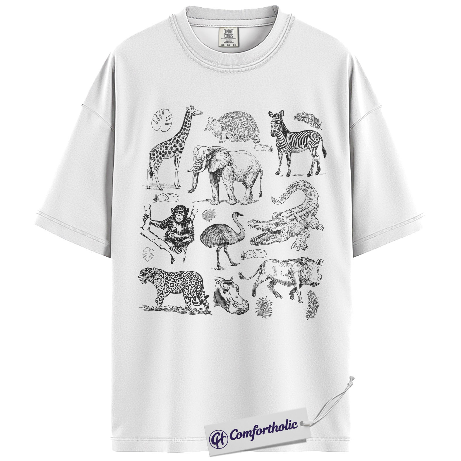Safari Animals Shirt, Giraffe Elephant Wildlife Sketch Graphic Tee, African Safari Animal T-Shirt for Zoo Lovers, Safari Lover Gift, Comfort Colors Shirt - Image 2