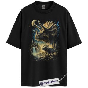 Triceratops Shirt, Dinosaur Moon Forest Graphic Tee, Prehistoric Dino T-Shirt, Dinosaur Lover Gift, Comfort Colors Shirt