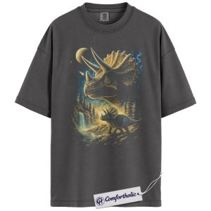 Alternative view of Triceratops Shirt, Dinosaur Moon Forest Graphic Tee, Prehistoric Dino T-Shirt, Dinosaur Lover Gift, Comfort Colors Shirt