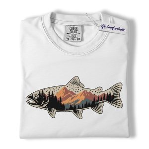 Alternative view of Trout Fishing Shirt, Mountain Lake Scenic Graphic Tee, Outdoors Angler T-Shirt, Gift for Fishermen & Nature Lovers, Comfort Colors Shirt