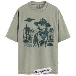 Shiba Inu Shirt, Cowboy Shiba UFO Desert Graphic Tee, Akita Inu Dog Lover T-Shirt, Funny Alien Gift for Shiba Inu Lovers, Comfort Colors Shirt