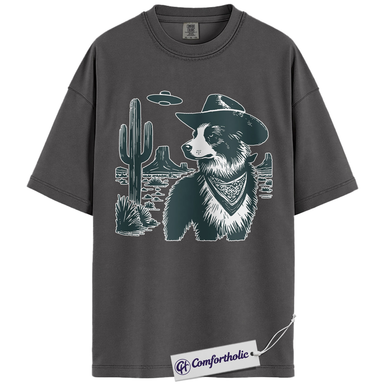 Border Collie Shirt, Cowboy Dog UFO Desert Graphic Tee, Western Dog Lover T-Shirt, Funny Alien Gift for Border Collie Lovers, Comfort Colors Shirt - Image 4