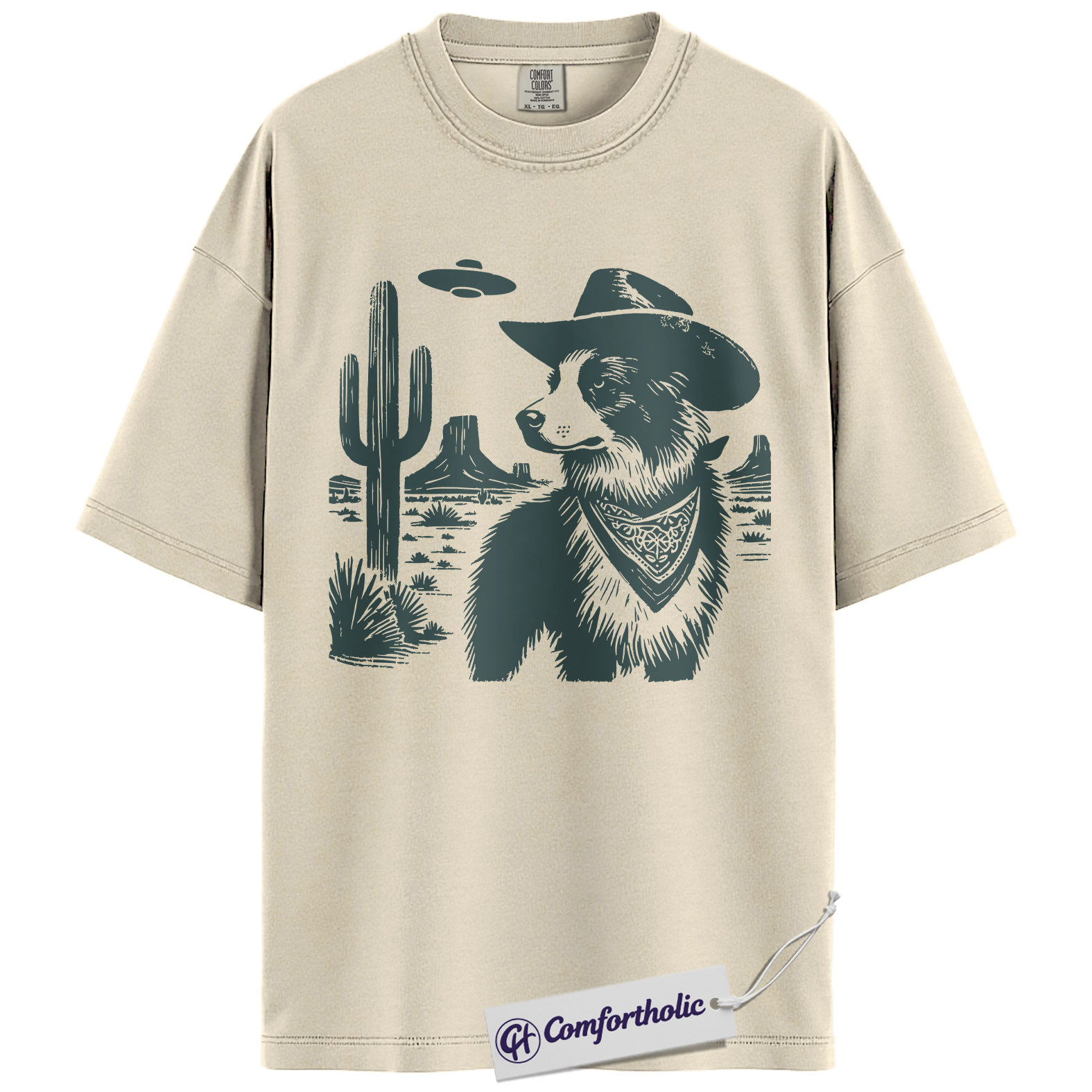 Border Collie Shirt, Cowboy Dog UFO Desert Graphic Tee, Western Dog Lover T-Shirt, Funny Alien Gift for Border Collie Lovers, Comfort Colors Shirt - Image 5