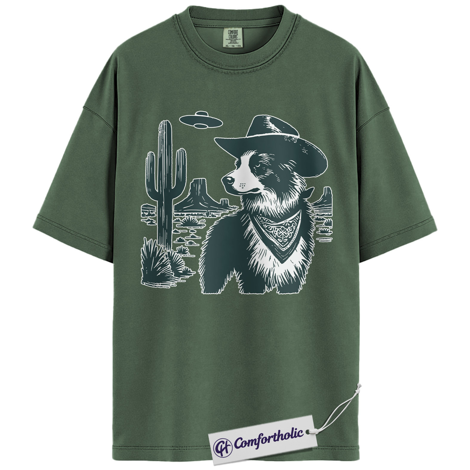 Border Collie Shirt, Cowboy Dog UFO Desert Graphic Tee, Western Dog Lover T-Shirt, Funny Alien Gift for Border Collie Lovers, Comfort Colors Shirt - Image 6