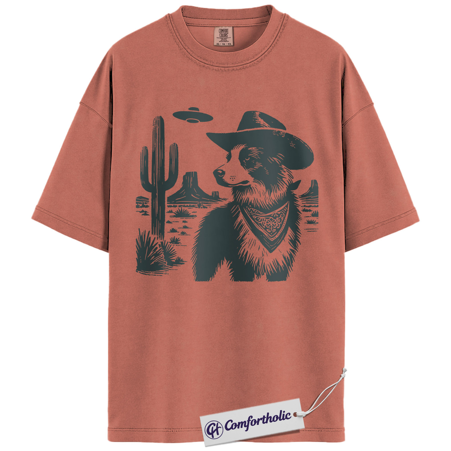 Border Collie Shirt, Cowboy Dog UFO Desert Graphic Tee, Western Dog Lover T-Shirt, Funny Alien Gift for Border Collie Lovers, Comfort Colors Shirt - Image 7