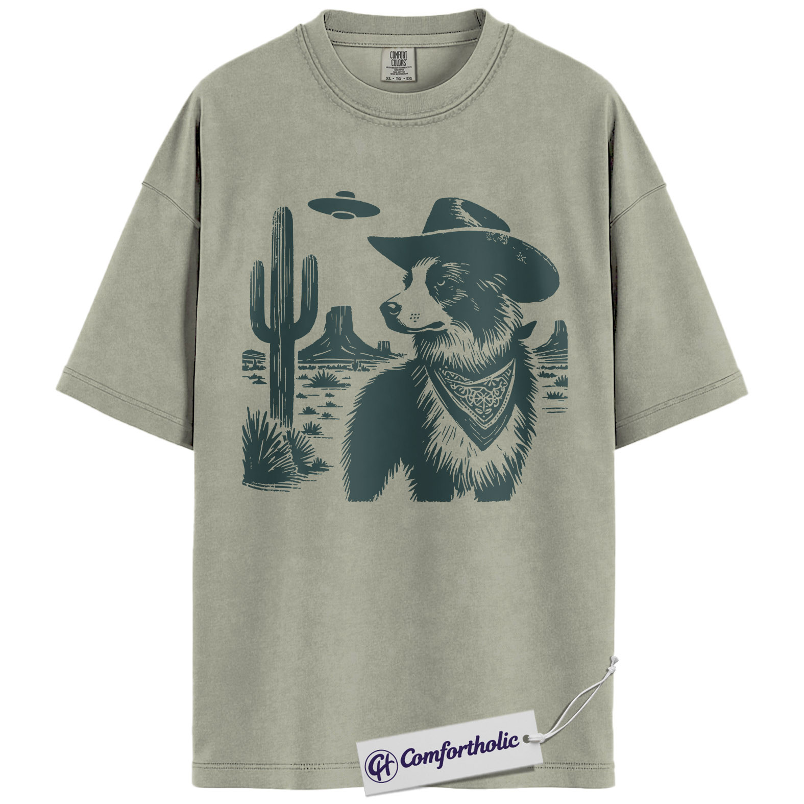 Border Collie Shirt, Cowboy Dog UFO Desert Graphic Tee, Western Dog Lover T-Shirt, Funny Alien Gift for Border Collie Lovers, Comfort Colors Shirt