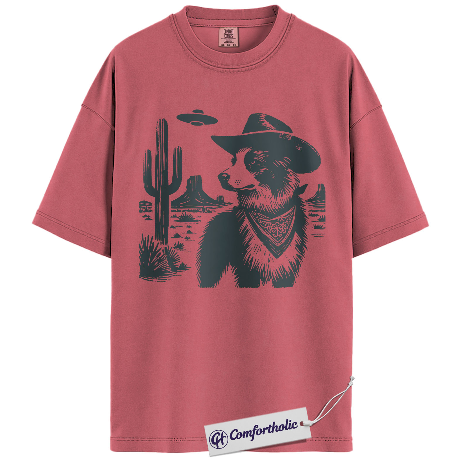 Border Collie Shirt, Cowboy Dog UFO Desert Graphic Tee, Western Dog Lover T-Shirt, Funny Alien Gift for Border Collie Lovers, Comfort Colors Shirt - Image 9