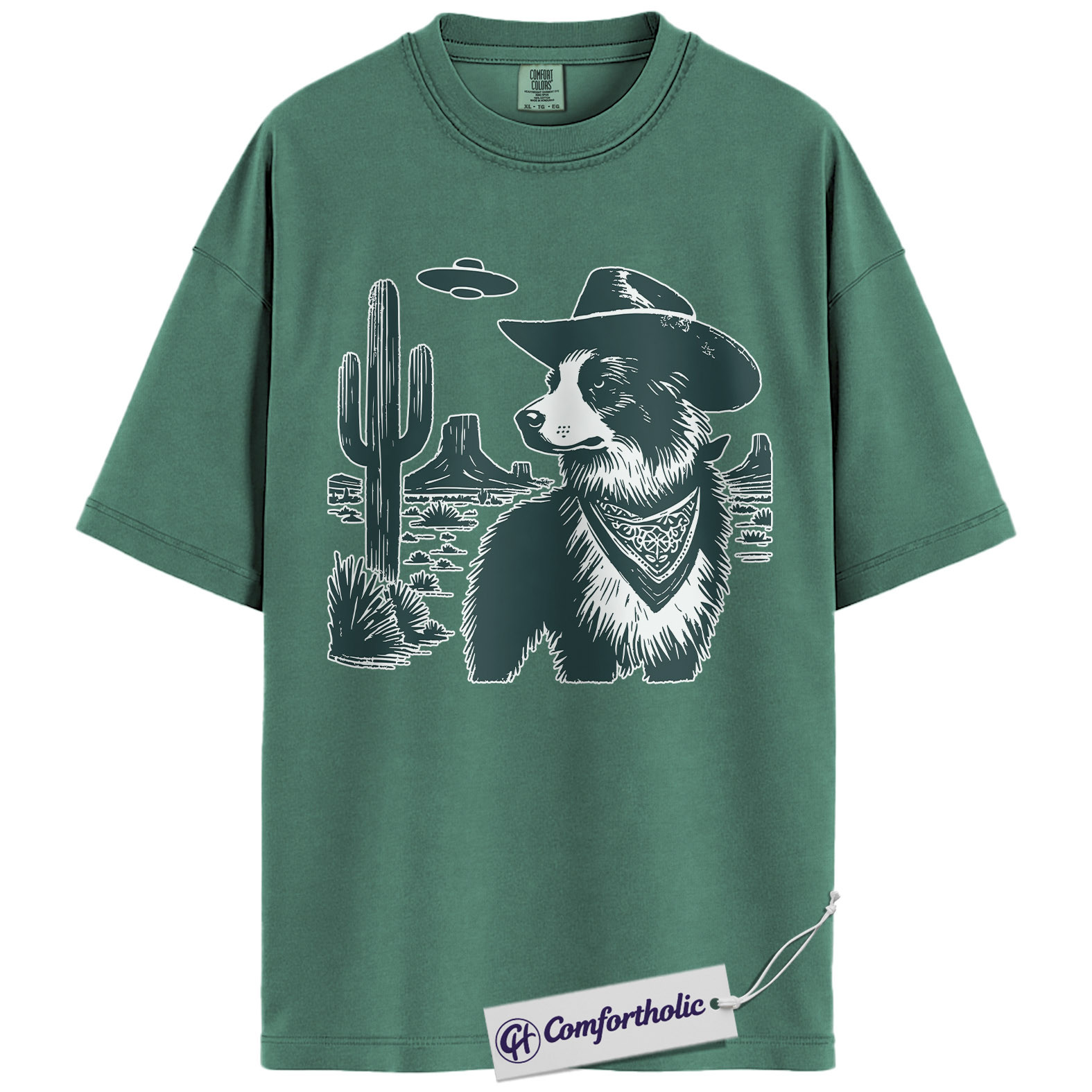 Border Collie Shirt, Cowboy Dog UFO Desert Graphic Tee, Western Dog Lover T-Shirt, Funny Alien Gift for Border Collie Lovers, Comfort Colors Shirt - Image 10
