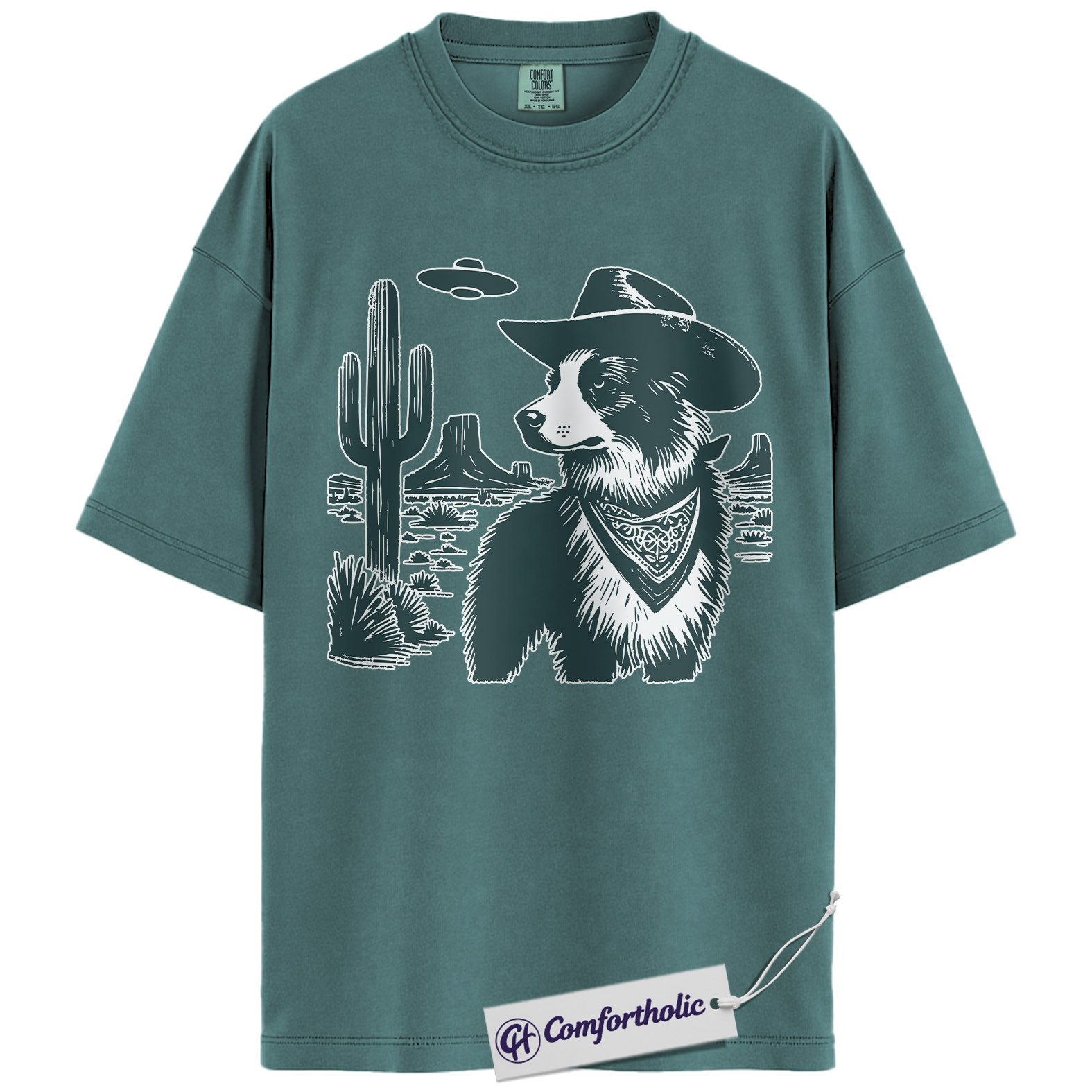 Border Collie Shirt, Cowboy Dog UFO Desert Graphic Tee, Western Dog Lover T-Shirt, Funny Alien Gift for Border Collie Lovers, Comfort Colors Shirt - Image 11
