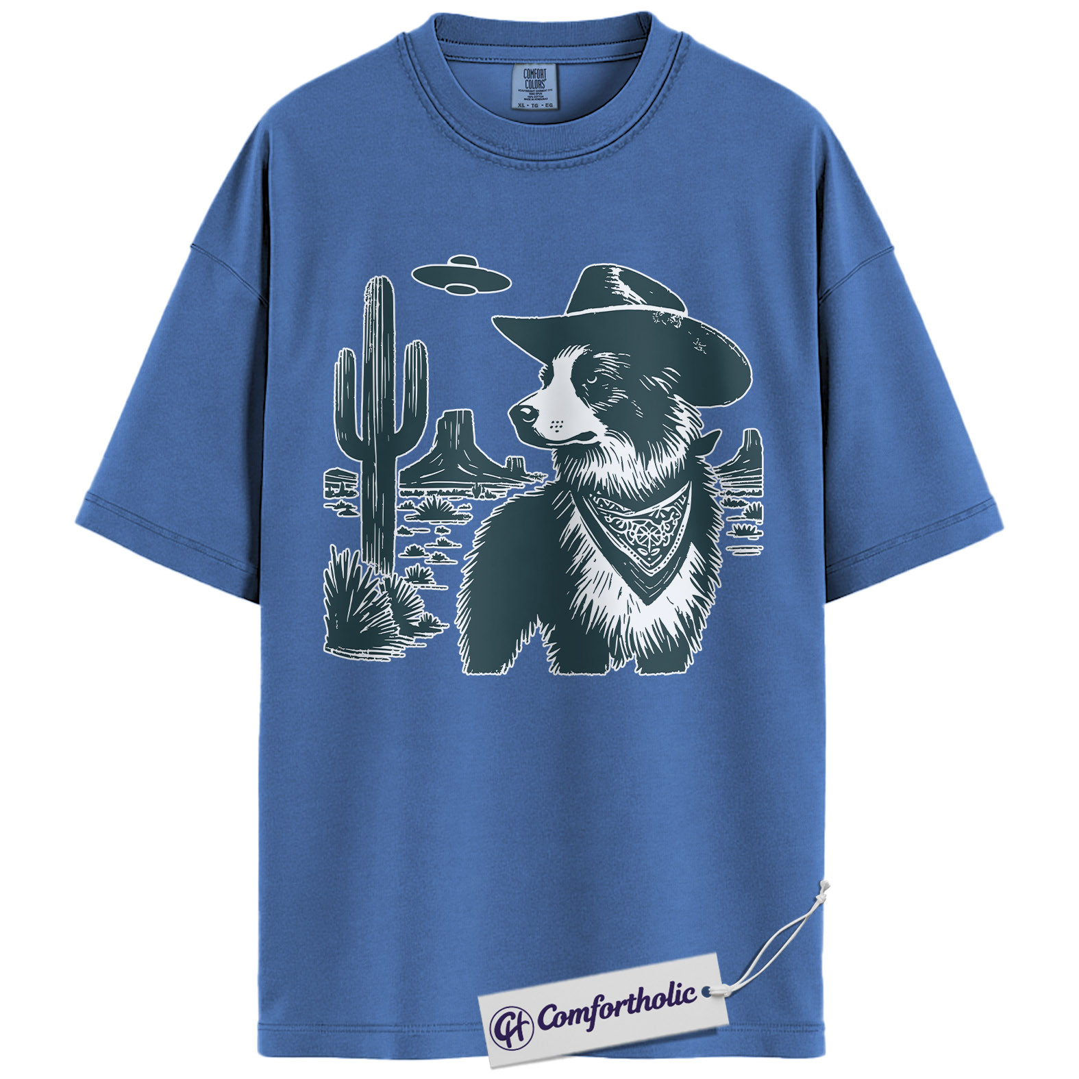 Border Collie Shirt, Cowboy Dog UFO Desert Graphic Tee, Western Dog Lover T-Shirt, Funny Alien Gift for Border Collie Lovers, Comfort Colors Shirt - Image 12