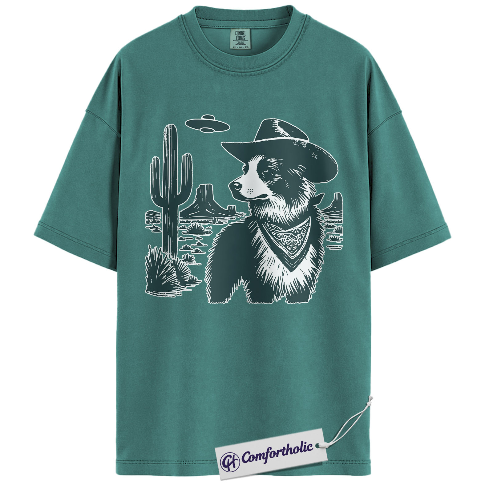 Border Collie Shirt, Cowboy Dog UFO Desert Graphic Tee, Western Dog Lover T-Shirt, Funny Alien Gift for Border Collie Lovers, Comfort Colors Shirt - Image 13