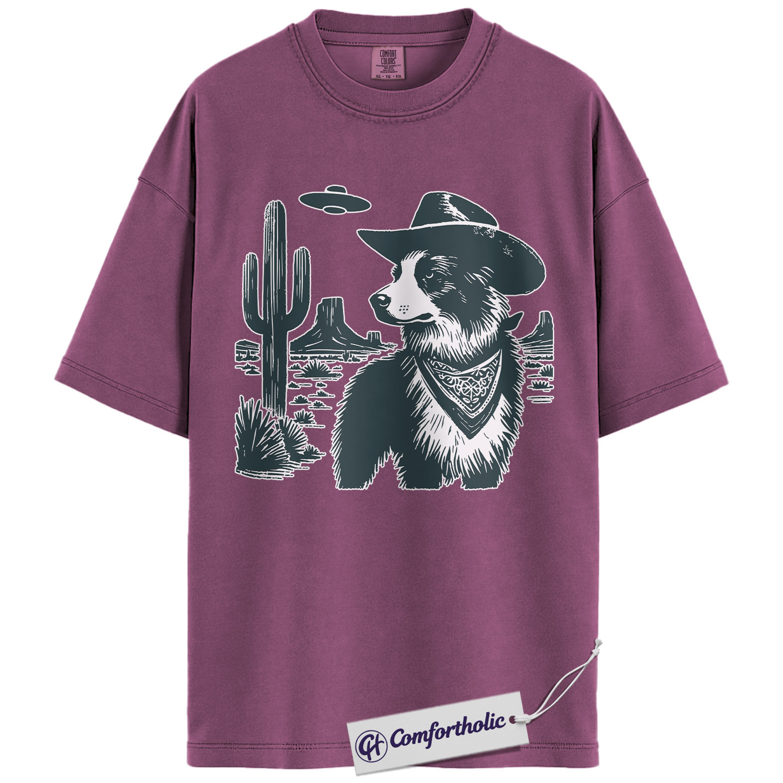 Border Collie Shirt, Cowboy Dog UFO Desert Graphic Tee, Western Dog Lover T-Shirt, Funny Alien Gift for Border Collie Lovers, Comfort Colors Shirt - Image 15
