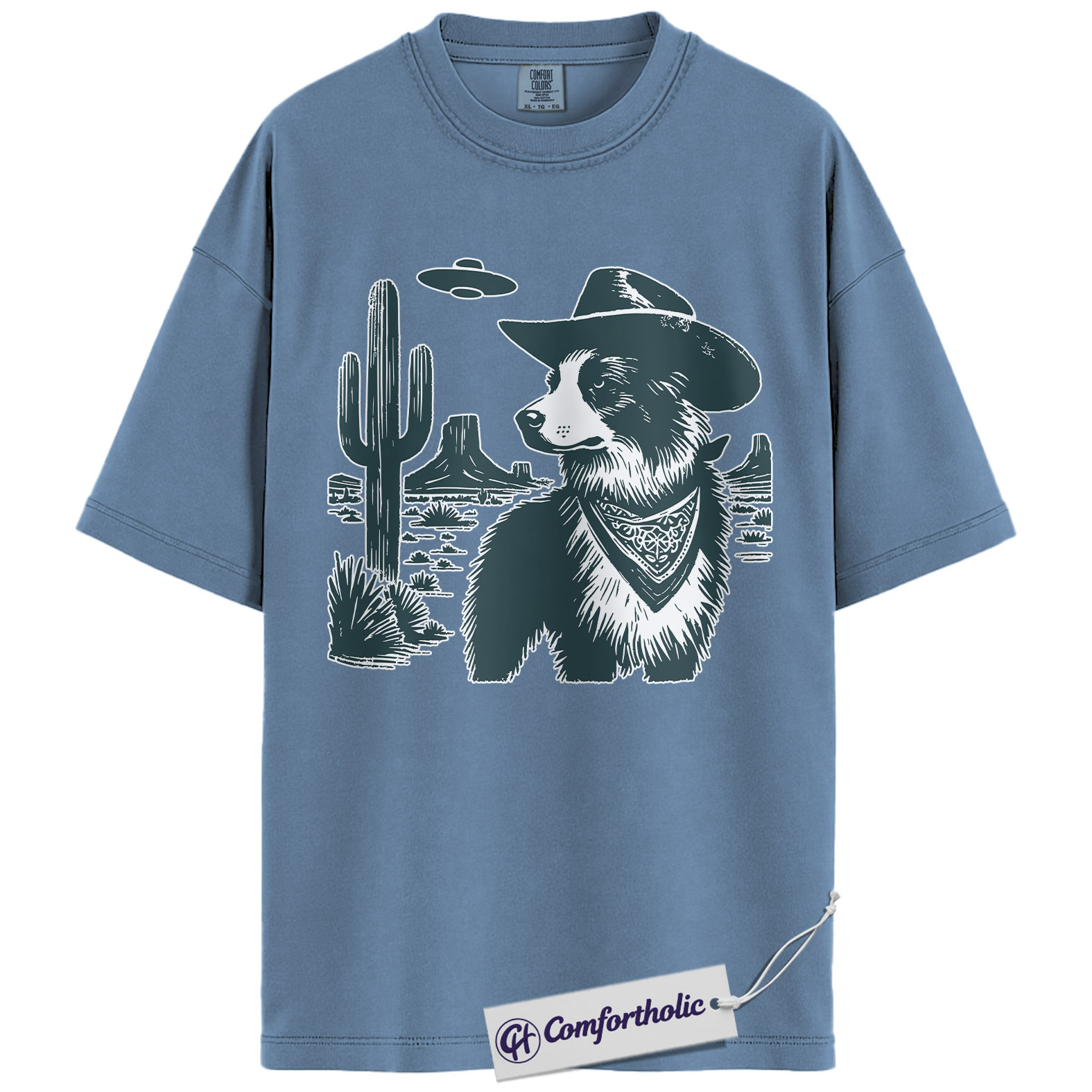 Border Collie Shirt, Cowboy Dog UFO Desert Graphic Tee, Western Dog Lover T-Shirt, Funny Alien Gift for Border Collie Lovers, Comfort Colors Shirt - Image 17