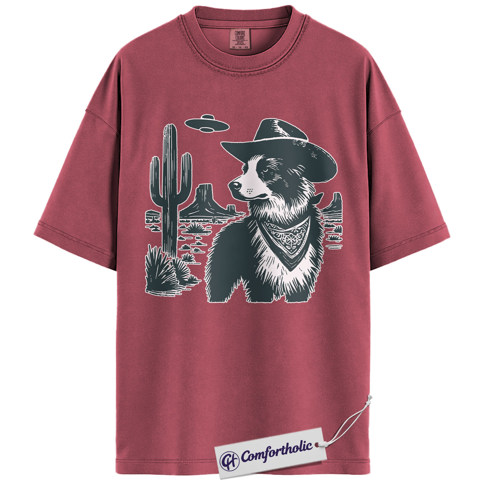 Border Collie Shirt, Cowboy Dog UFO Desert Graphic Tee, Western Dog Lover T-Shirt, Funny Alien Gift for Border Collie Lovers, Comfort Colors Shirt - Image 18