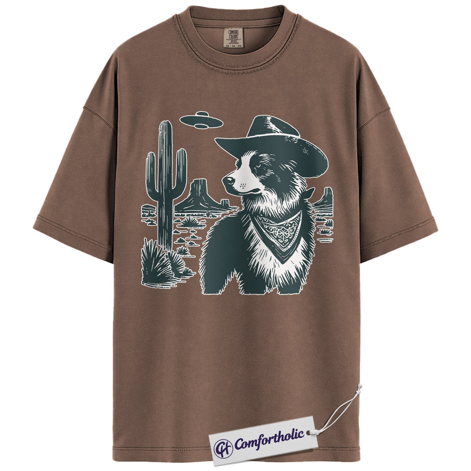 Border Collie Shirt, Cowboy Dog UFO Desert Graphic Tee, Western Dog Lover T-Shirt, Funny Alien Gift for Border Collie Lovers, Comfort Colors Shirt - Image 19