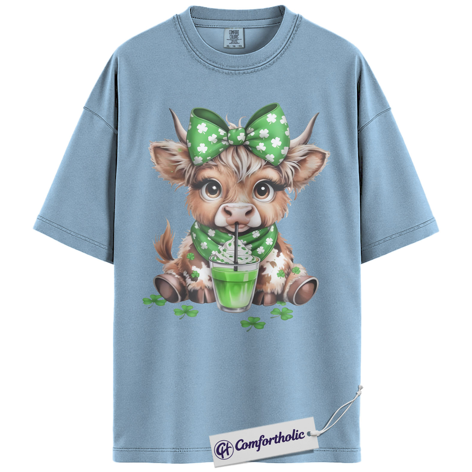 St. Patrick’s Day Highland Cow Shirt, Shamrock Cow Green Drink Graphic Tee, Irish Farm Animal T-Shirt, Funny Lucky Gift Cow Lovers, Comfort Colors Shirt - Image 14