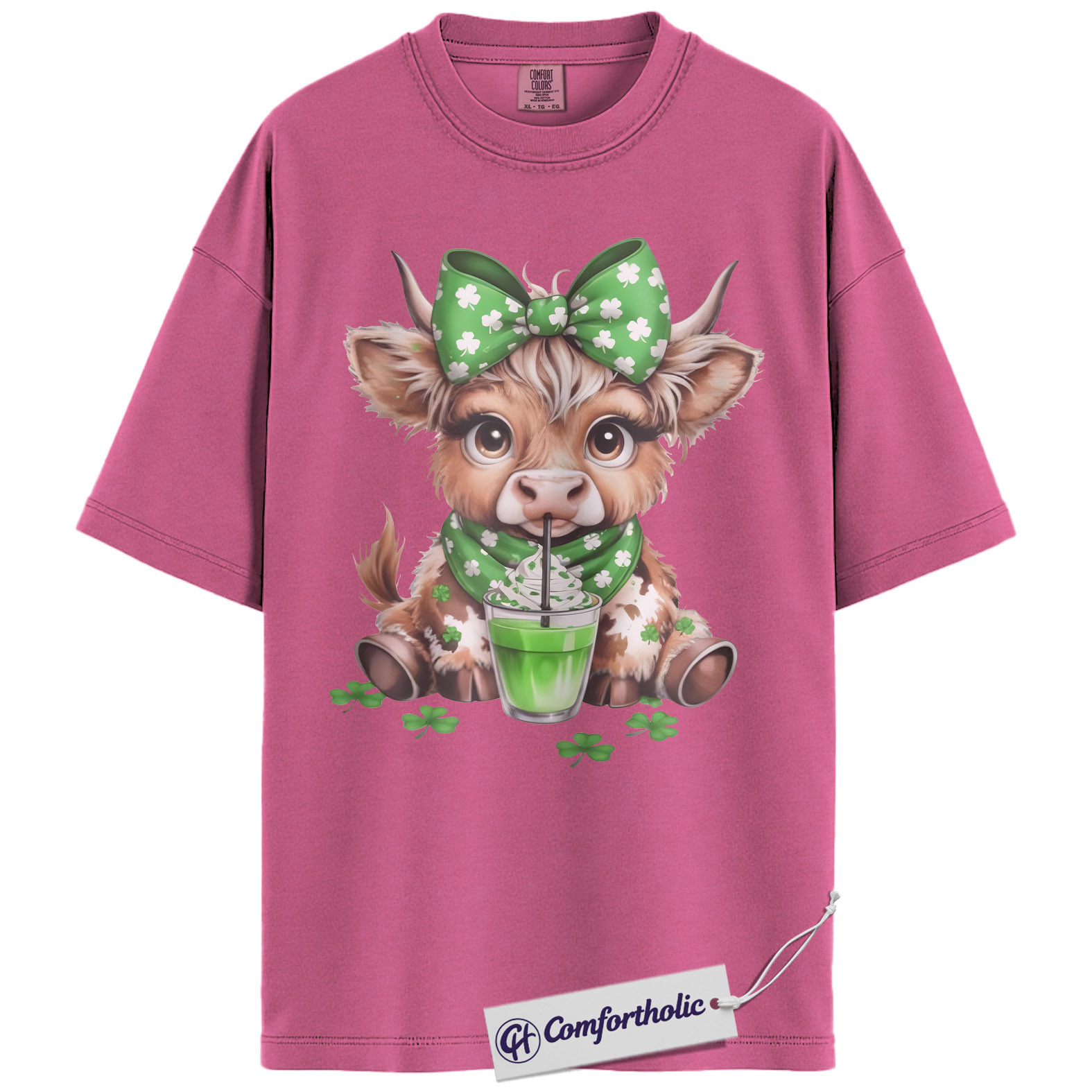 St. Patrick’s Day Highland Cow Shirt, Shamrock Cow Green Drink Graphic Tee, Irish Farm Animal T-Shirt, Funny Lucky Gift Cow Lovers, Comfort Colors Shirt - Image 16