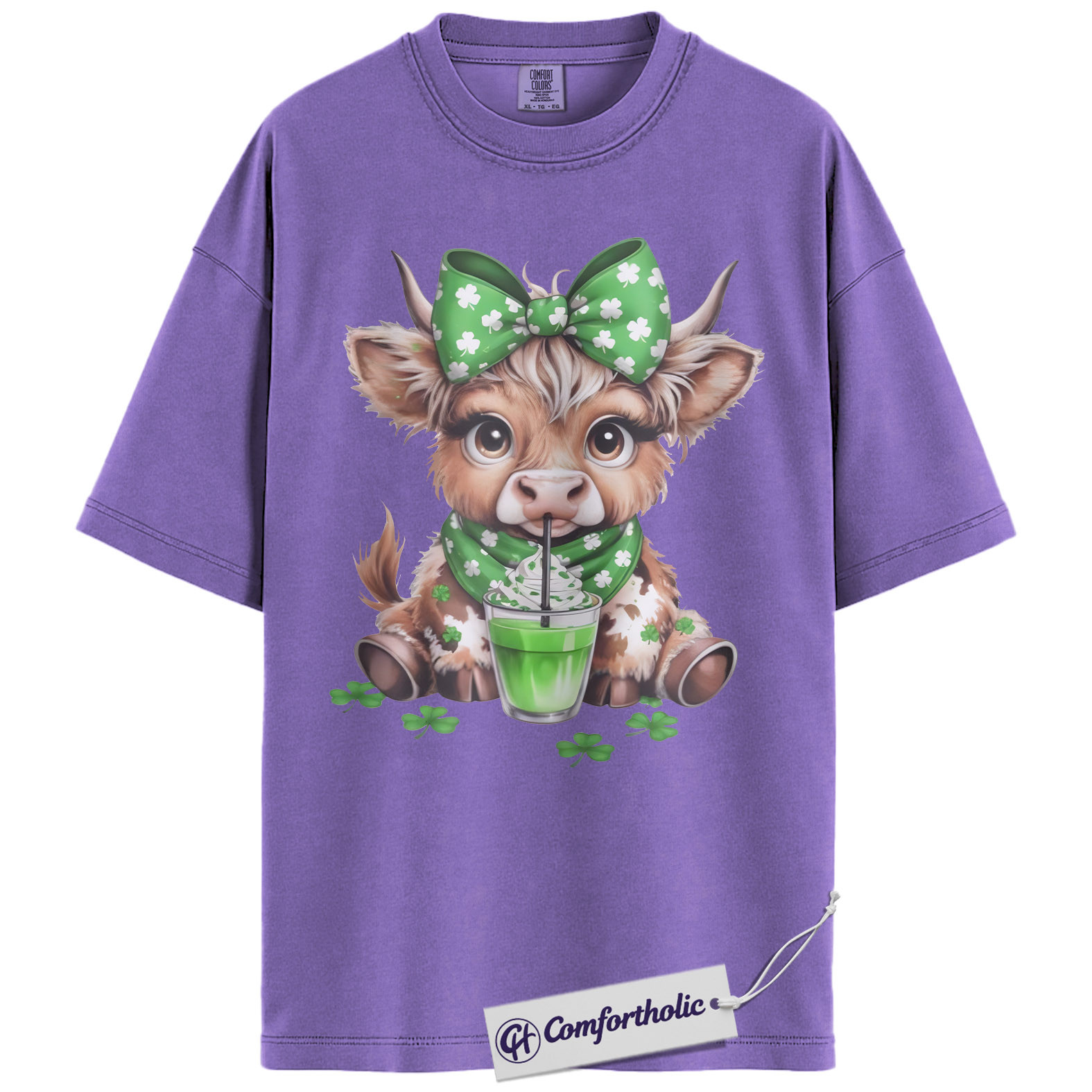 St. Patrick’s Day Highland Cow Shirt, Shamrock Cow Green Drink Graphic Tee, Irish Farm Animal T-Shirt, Funny Lucky Gift Cow Lovers, Comfort Colors Shirt - Image 20