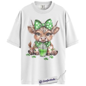 Alternative view of St. Patrick’s Day Highland Cow Shirt, Shamrock Cow Green Drink Graphic Tee, Irish Farm Animal T-Shirt, Funny Lucky Gift Cow Lovers, Comfort Colors Shirt