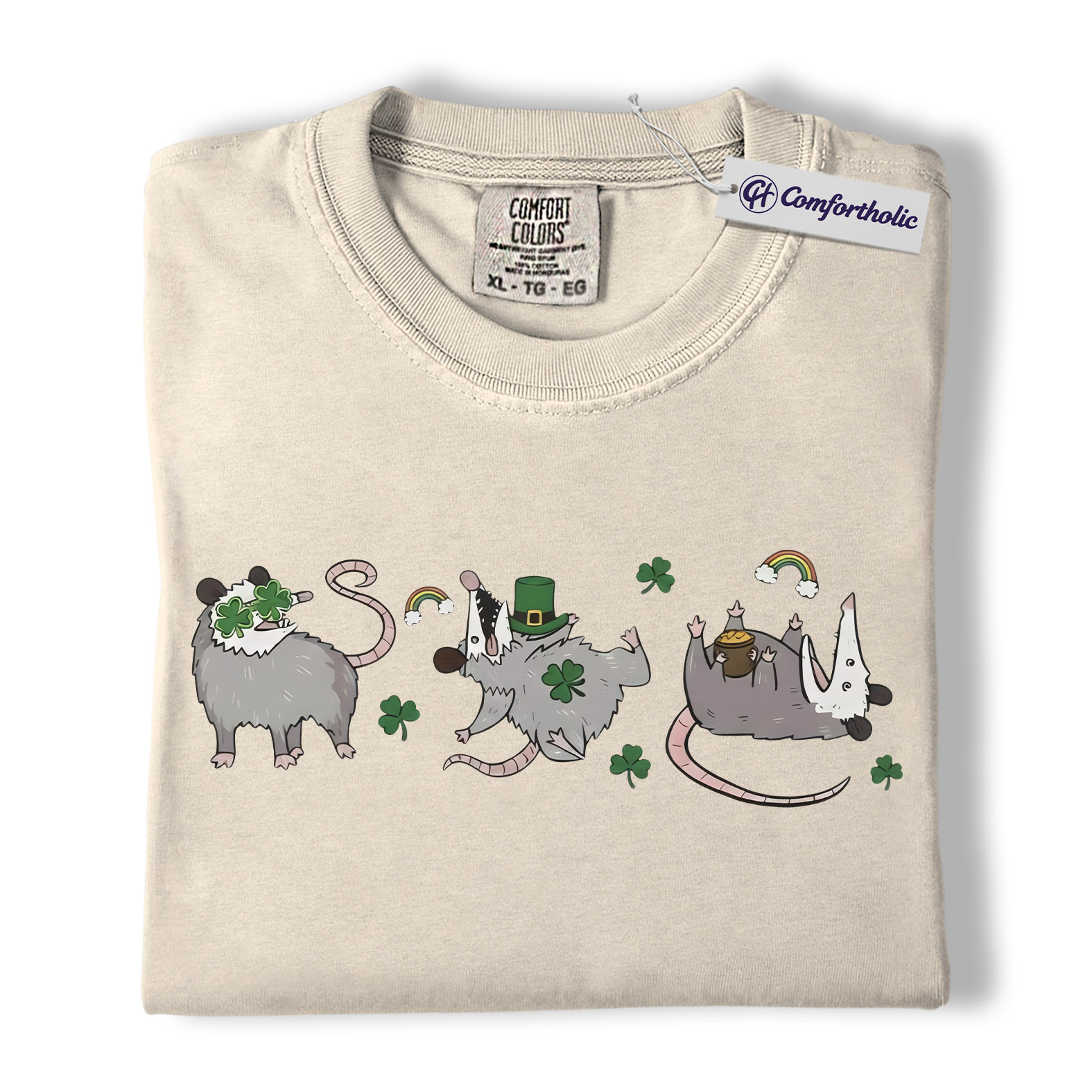 St. Patrick’s Day Opossum Shirt, Lucky Shamrock Possum Graphic Tee, Cute Irish Animal T-Shirt, Funny Gift for Opossum Lovers, Comfort Colors Shirt - Image 5