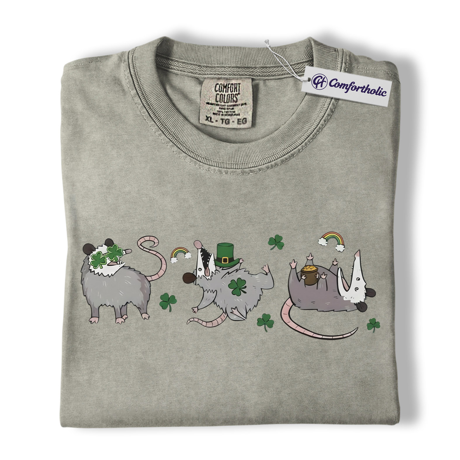 St. Patrick’s Day Opossum Shirt, Lucky Shamrock Possum Graphic Tee, Cute Irish Animal T-Shirt, Funny Gift for Opossum Lovers, Comfort Colors Shirt - Image 6