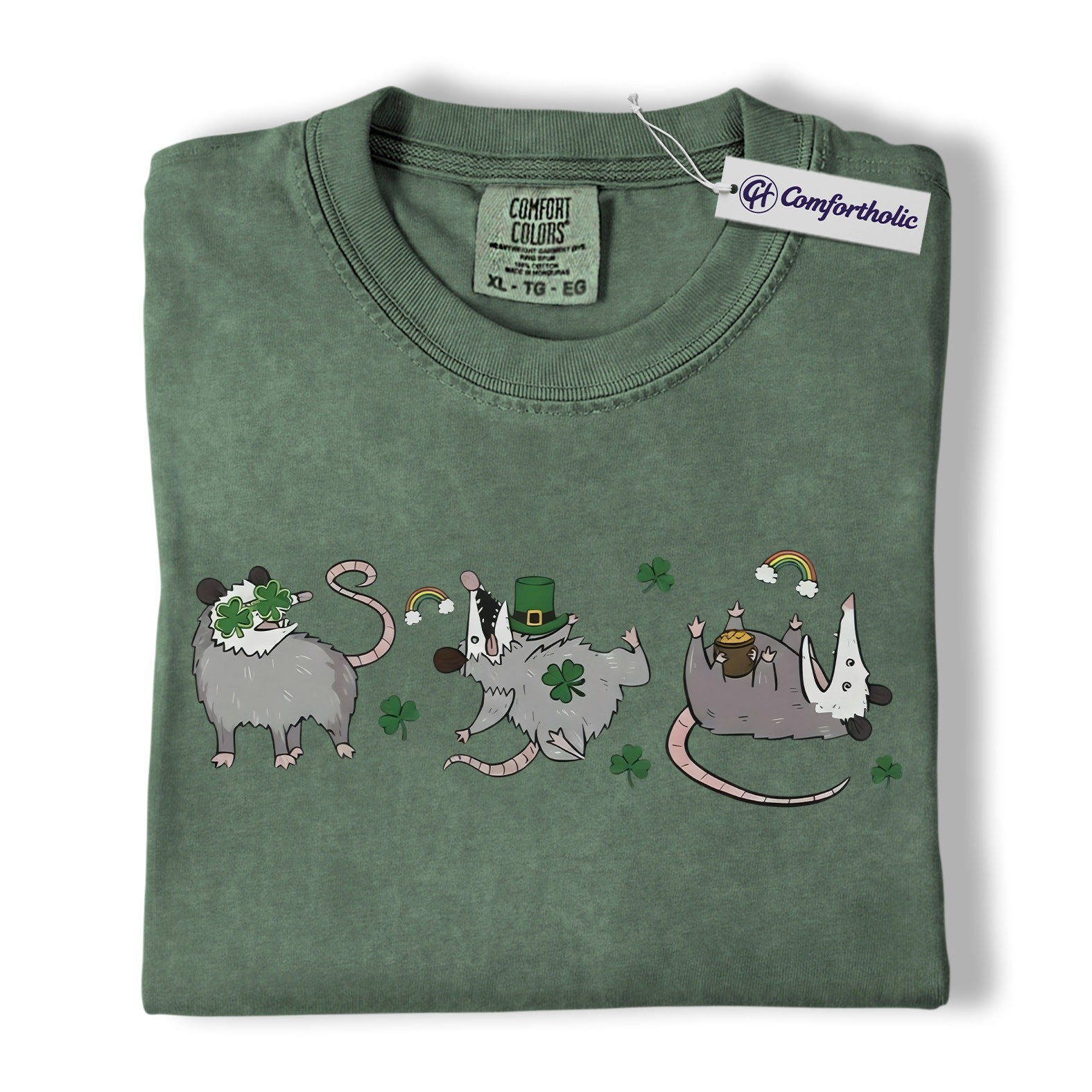 St. Patrick’s Day Opossum Shirt, Lucky Shamrock Possum Graphic Tee, Cute Irish Animal T-Shirt, Funny Gift for Opossum Lovers, Comfort Colors Shirt