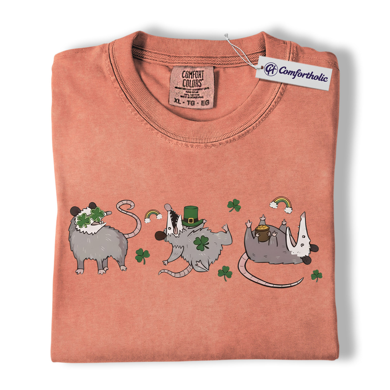 St. Patrick’s Day Opossum Shirt, Lucky Shamrock Possum Graphic Tee, Cute Irish Animal T-Shirt, Funny Gift for Opossum Lovers, Comfort Colors Shirt - Image 7