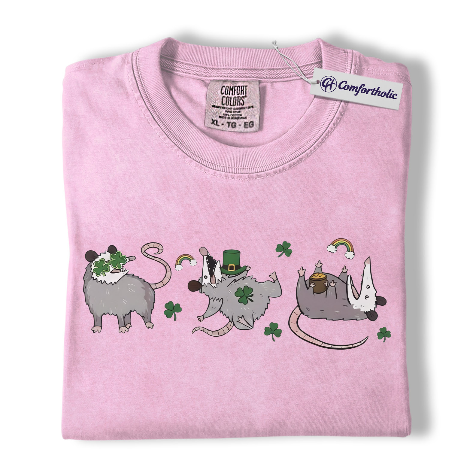 St. Patrick’s Day Opossum Shirt, Lucky Shamrock Possum Graphic Tee, Cute Irish Animal T-Shirt, Funny Gift for Opossum Lovers, Comfort Colors Shirt - Image 8