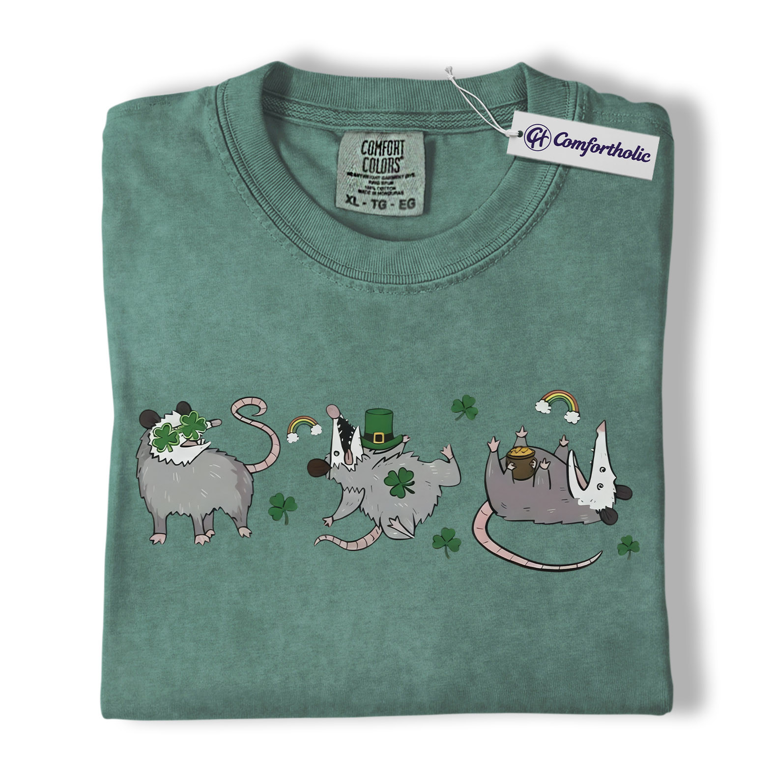 St. Patrick’s Day Opossum Shirt, Lucky Shamrock Possum Graphic Tee, Cute Irish Animal T-Shirt, Funny Gift for Opossum Lovers, Comfort Colors Shirt - Image 10