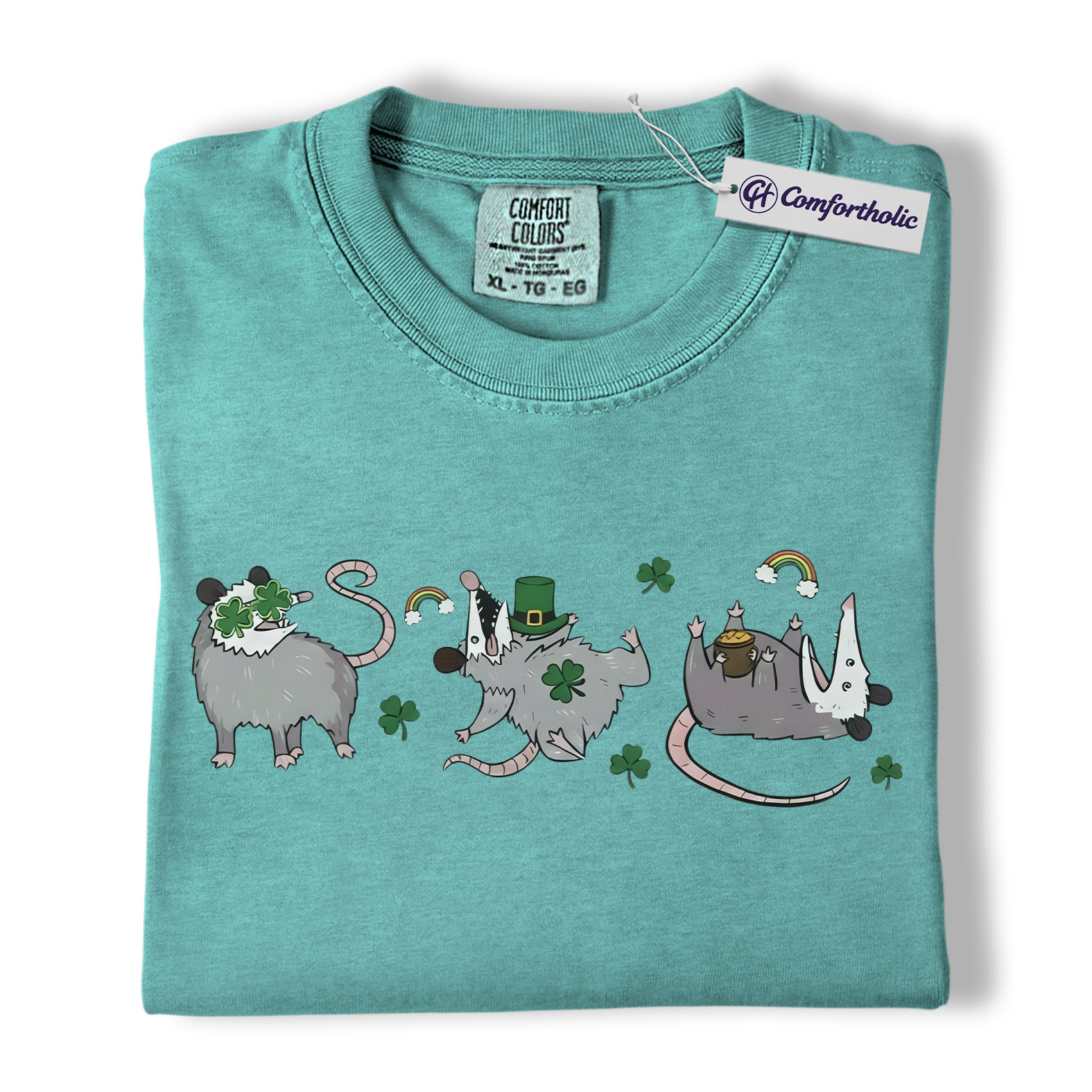 St. Patrick’s Day Opossum Shirt, Lucky Shamrock Possum Graphic Tee, Cute Irish Animal T-Shirt, Funny Gift for Opossum Lovers, Comfort Colors Shirt - Image 13