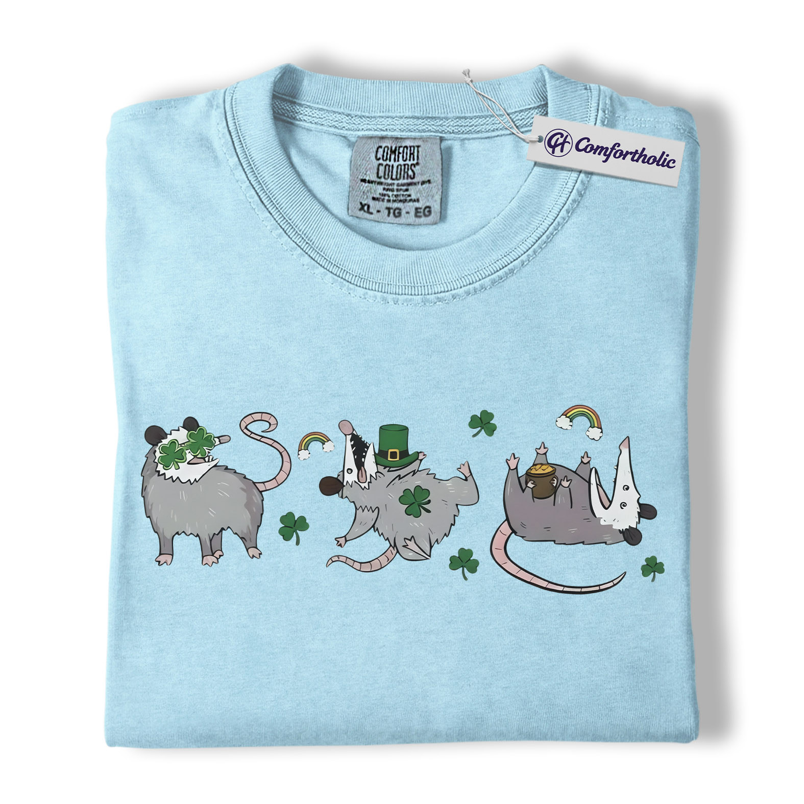 St. Patrick’s Day Opossum Shirt, Lucky Shamrock Possum Graphic Tee, Cute Irish Animal T-Shirt, Funny Gift for Opossum Lovers, Comfort Colors Shirt - Image 14
