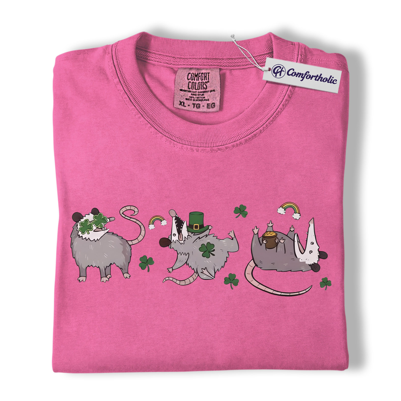 St. Patrick’s Day Opossum Shirt, Lucky Shamrock Possum Graphic Tee, Cute Irish Animal T-Shirt, Funny Gift for Opossum Lovers, Comfort Colors Shirt - Image 16